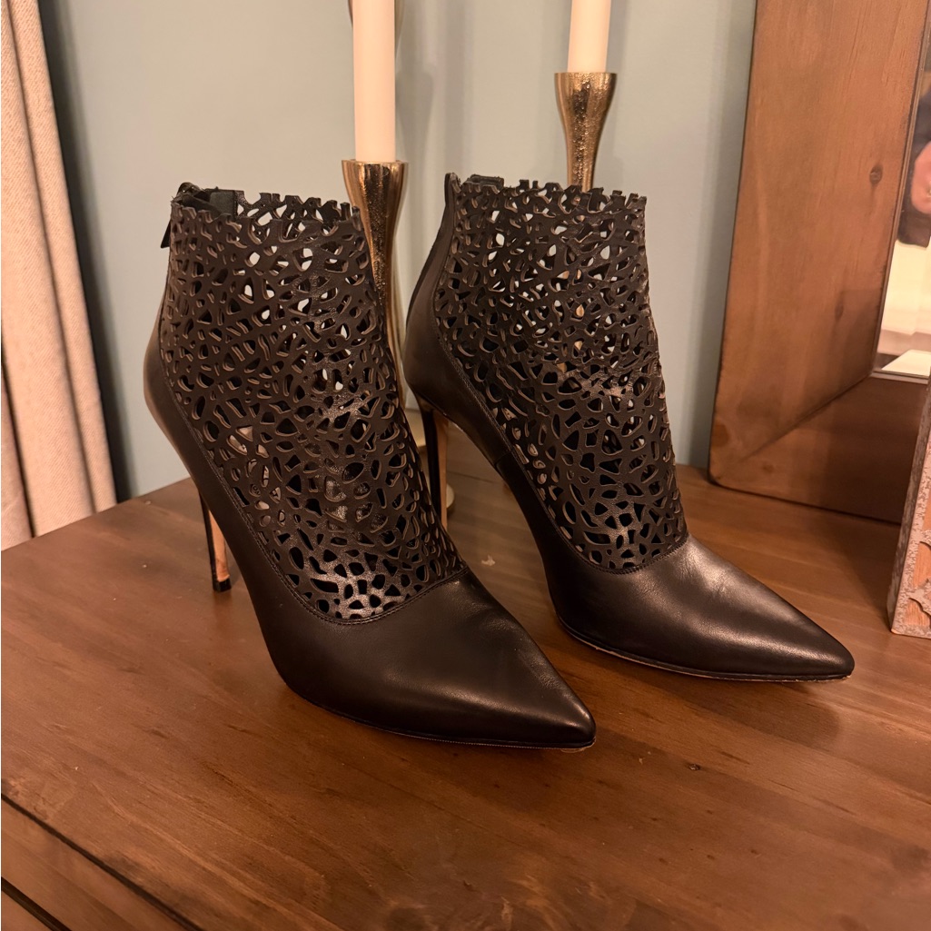 Jimmy Choo Black Laser-Cut Leather Ankle Booties